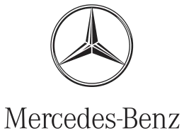 Logo Mercedes benz: Mercedes Stern mit schwarzem Mercedes Benz Schriftzug darunter.