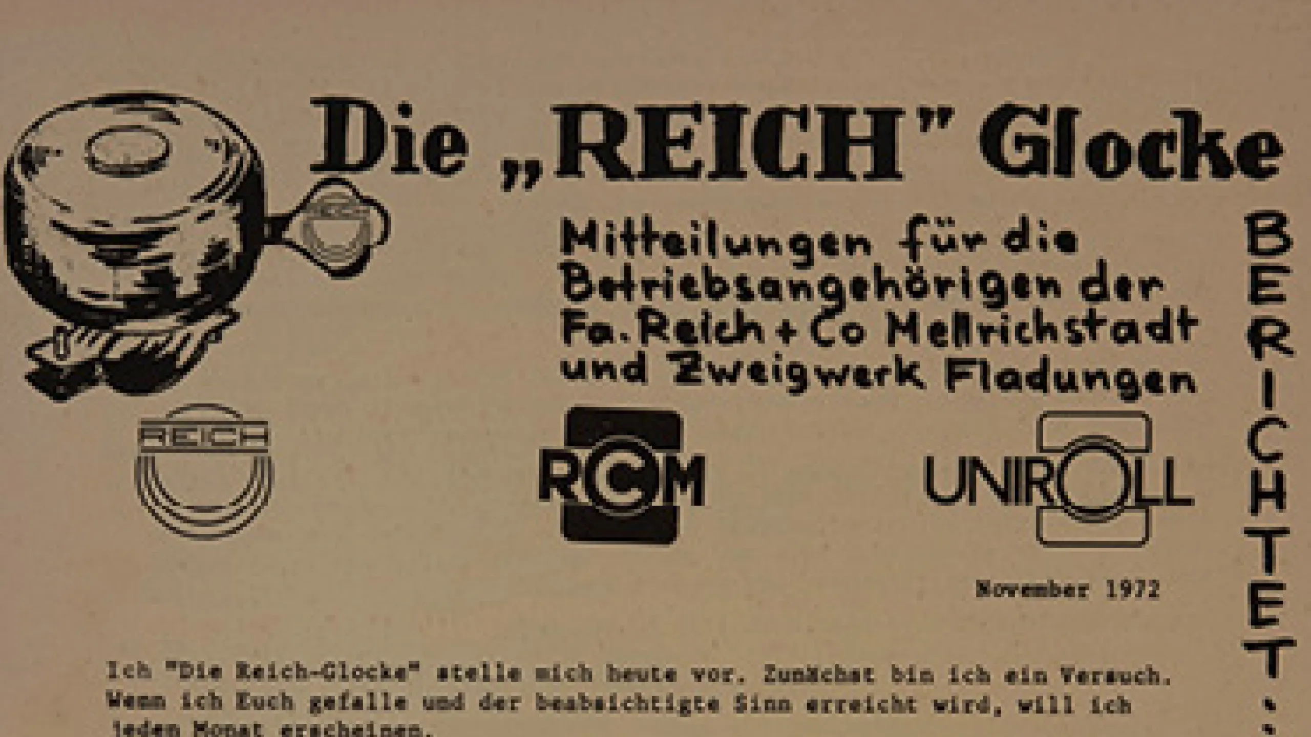 Eine Seite aus der historischen Mitarbeiterzeitschrift namens "Reich Glocke"