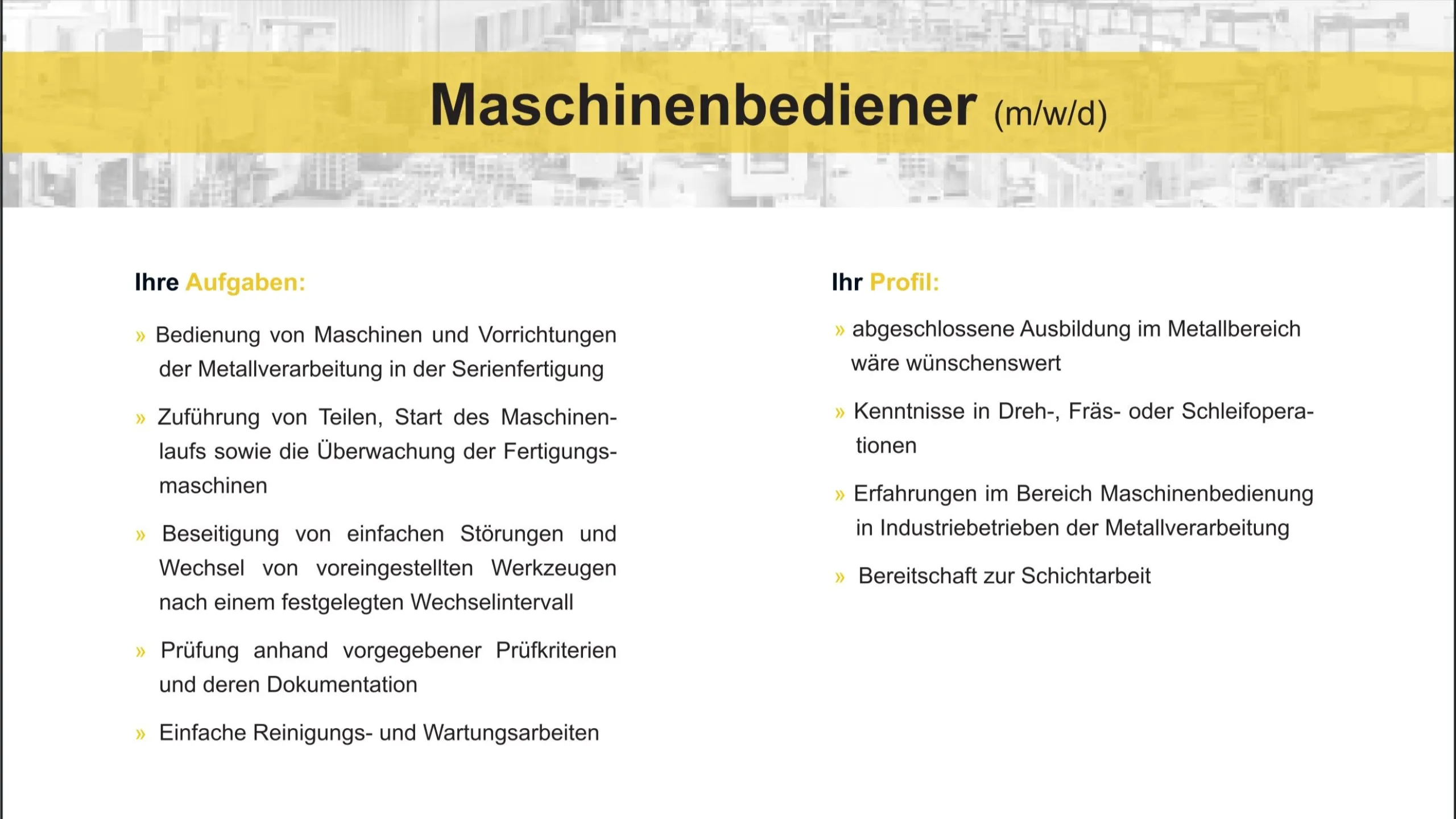 Stellenanzeige Maschinenbediener