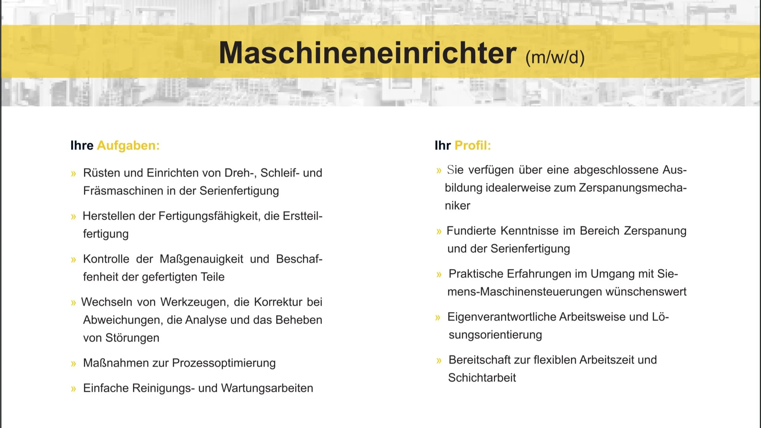 Stellenanzeige Maschineneinrichter